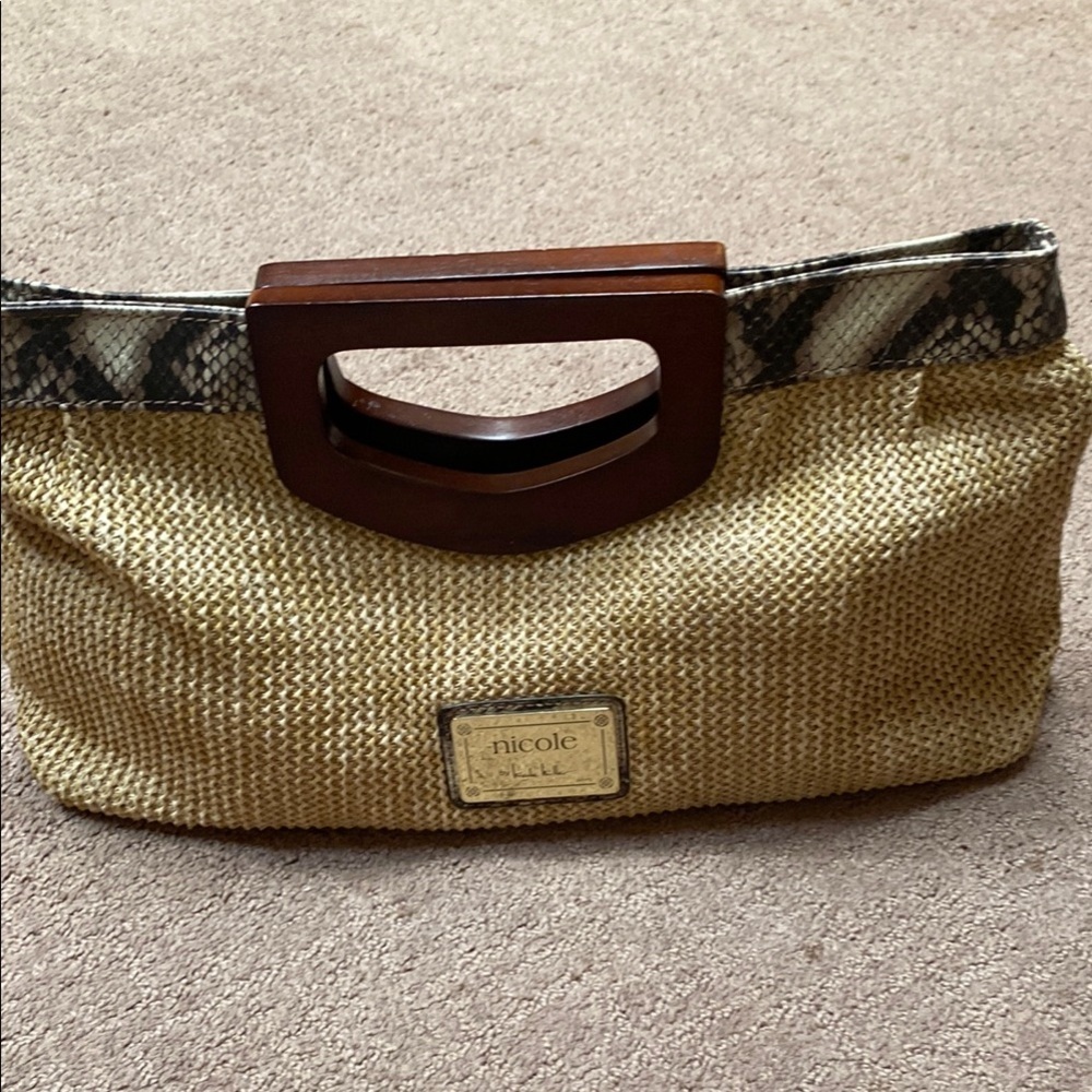 Nicole Miller Tan and Brown Clutch with Stylish Wristlet Small Purse